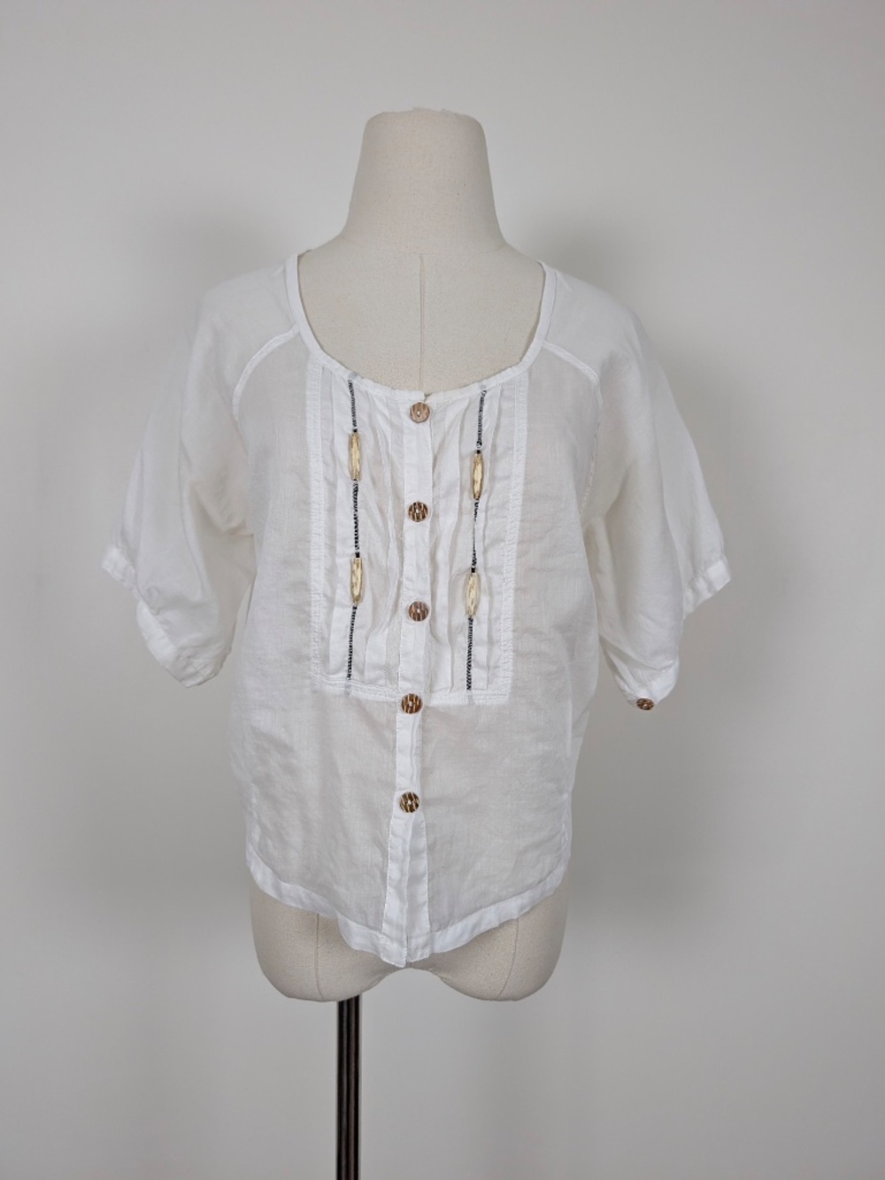 Sheer Cotton Short Sleeve Blouse Size Small White Boho - Picture 4 of 15